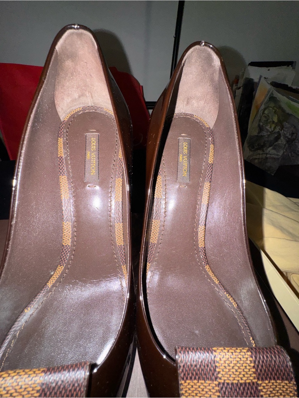 Louis Vuitton Brown Patent Leather High Heel Pumps with Bow Accent - Picture 4 of 9